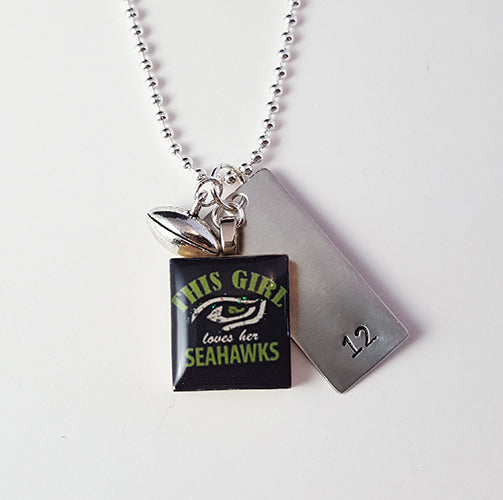 This Girl Loves Her Seahawks Scrabble Tile Necklace