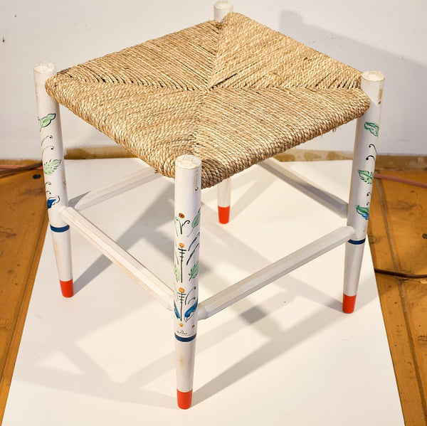 Wooden Stool - White Hand-Painted Legs