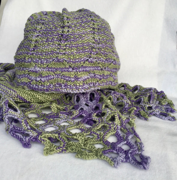 Hand Knit and Crocheted Hat & Scarf Set