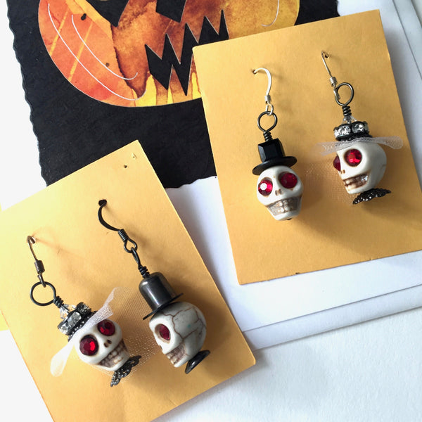 Bride & Groom Skull Earrings for Halloween